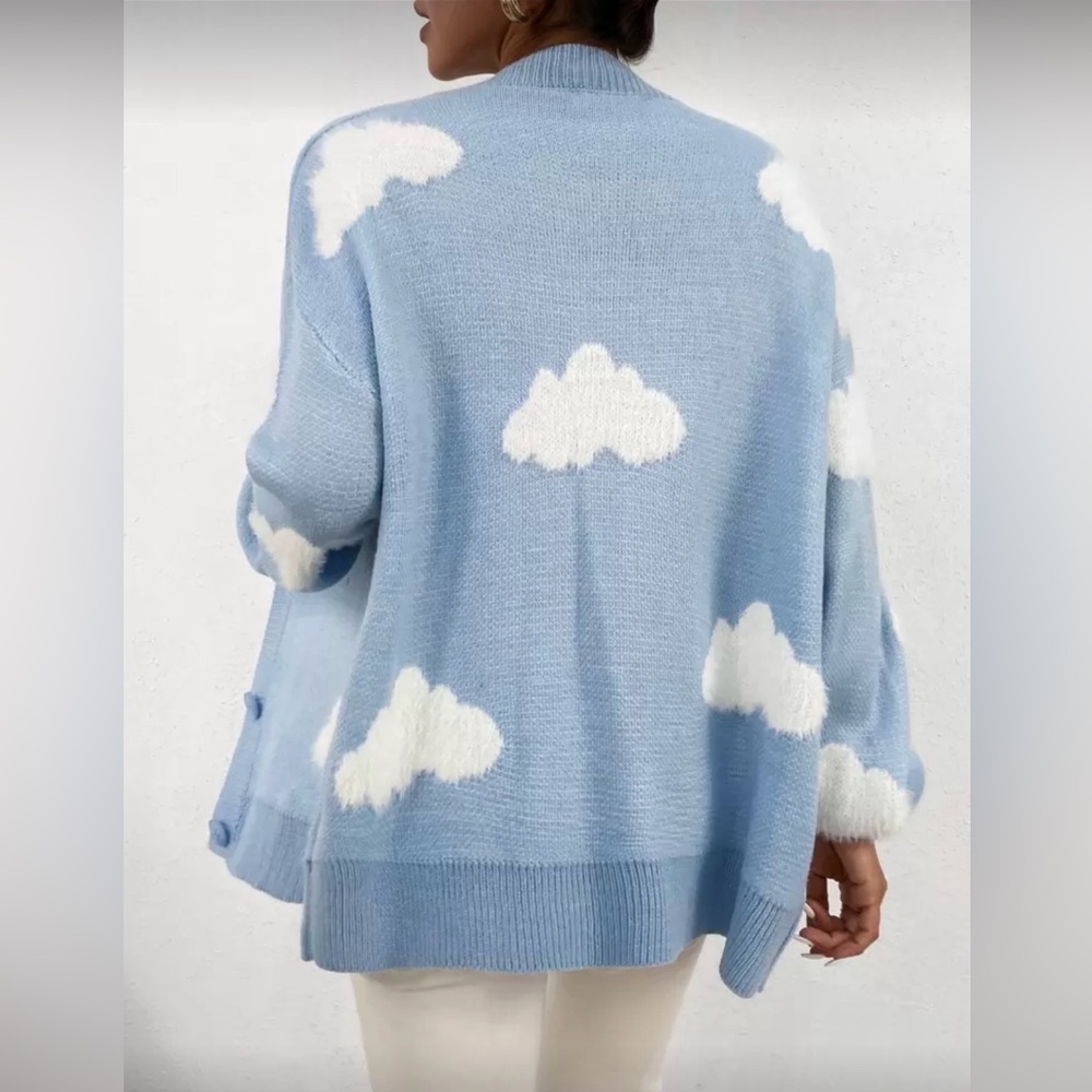 NWOT Cloud Print Knit Oversized Cardigan - Picture 2 of 6